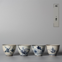 Lin Xi hand-painted coarse pottery tea cup handmade ceramic cup coarse pottery kung fu tea set Jingdezhen ceramic tea cup