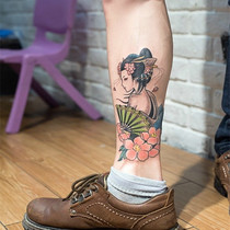Bright moon fan tattoo sticker Waterproof tattoo color men and women classical beauty lasting big picture Geisha flower arm sticker