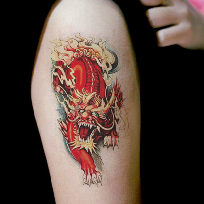 Tattoo Sticker Waterproof Male Lasting Fire Kirin Flower Arm Tattooed Green Beast Color Arm Front Chest Tattooed Stickler Tattoo