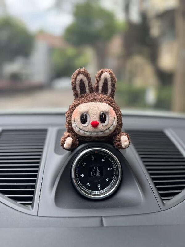 Porsche Compass Car Decoration Handmade Wool Felt Labubu Car Ornament