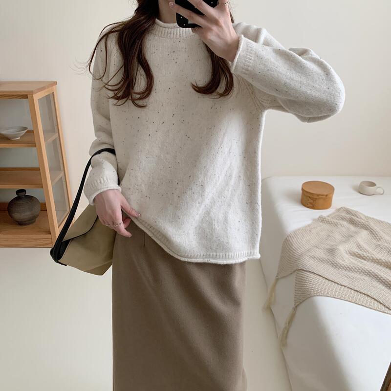 Snowflake Dot Roll-Neck Pullover Sweater for Women, New Autumn and Winter Style, Loose and Lazy, Solid Color Round Neck, Thickened Knit Top Snowflake Dot Roll-Neck Pullover Sweater for Women, New Autumn and Winter Style, Loose and Lazy, Solid Color Round Neck, Thickened Knit Top