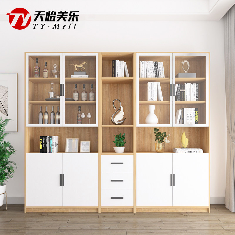 Customized modern minimal combination glass bookcase small household bookcase locker low-box drawer furniture