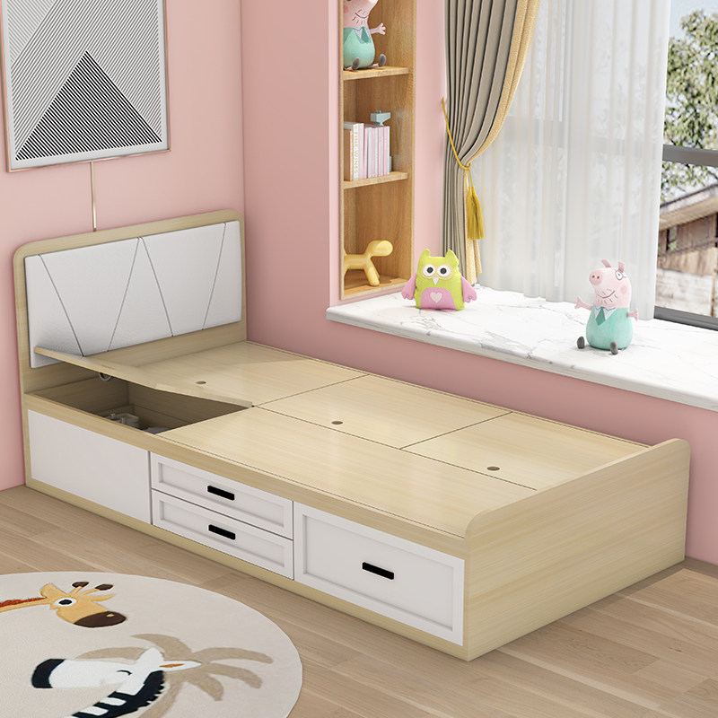 Solid wood single bed modern simple tatami room storage bed can be customized floating window bed
