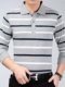 真口袋条纹款中年长袖t恤男装纯棉翻领秋款上衣