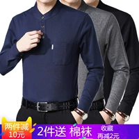 Áo thun nam dài tay cotton chạm đáy áo sơ mi nam đứng cổ áo trung niên thả lỏng quần áo nam polo từ bi áo thun polo
