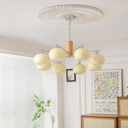 Vintage Wood-Style Retro Glass Chandelier French Cream Living Room Bedroom Dining Room Modern Minimalist Persimmon Lamp