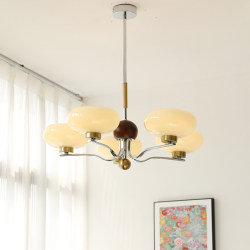 Vintage Living Room Chandelier, Retro Dining Room French Bauhaus Style Dining Room Bedroom Study Cream Persimmon Solid Wood Lighting Fixtures