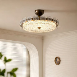 French-Style Bedroom Ceiling Light with a Vintage Feel, High-End Floral Glass Room Lamp, Retro Round Eye-Protection Main Bedroom Lighting