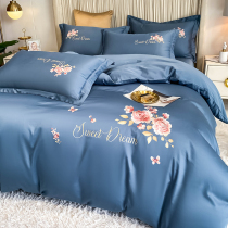Light luxury wind 60 branch cotton denim cotton sheets embroidery quilt cover simple European 1 8m fitted sheet bedding
