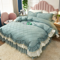 Net Red Princess wind cotton four-piece bedding quilt cover bed cover cotton bed skirt lotus girl heart