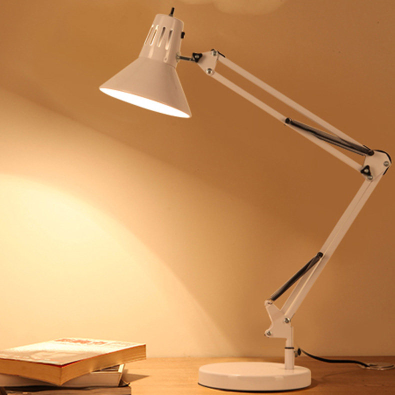 Fashion long arm demolition stack metal LED eye protection lamp for college students work study study bedside clip dimming table lamp