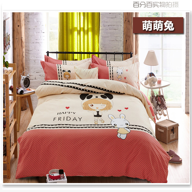 Phim hoạt hình bông bốn mảnh cotton 1.8 m giường đôi dày ấm linen quilt cover 1.5 m sinh viên giường ba mảnh