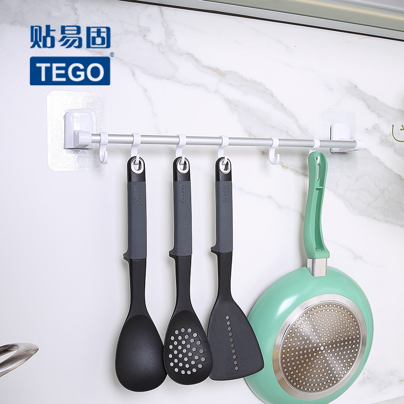 TEGO Seamless Bathroom and Kitchen Six-Hook Set, Strong Adhesive Hooks, Suction Cup, Wall-Mounted Behind the Door