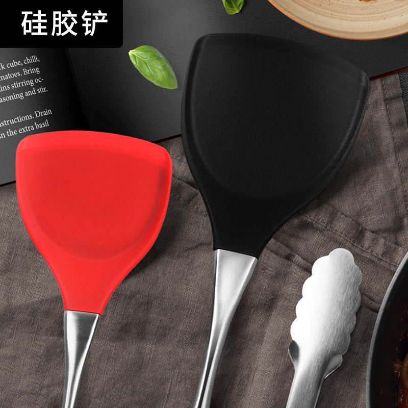 Stir-frying Pan Shovel Silicone Shovel Soft Silicone Shovel Stainless Steel Handle Resistant Pastry Cake Shop Private Island Gold
