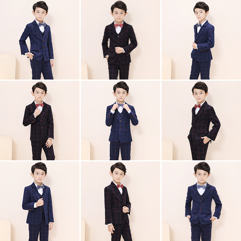 Children's suit flower girl dress suit Boy small suit three-piece set British handsome host piano performance suit