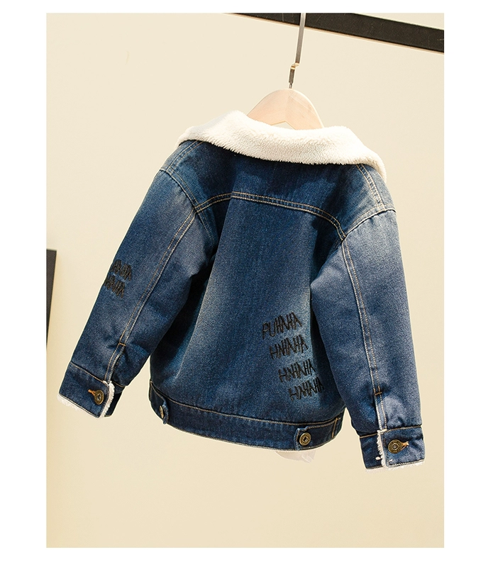 Quần áo trẻ em cộng với áo khoác denim nhung dày bé trai mùa thu 2018 phiên bản mới của Hàn Quốc cho bé trai mùa thu đông