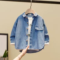 Châu Âu Eider Duck Boy Áo sơ mi mỏng tay dài 2019 Mùa thu trẻ em Áo sơ mi denim Hàn Quốc Boy Baby Tide - Áo sơ mi áo sơ mi đáng yêu cho bé gái