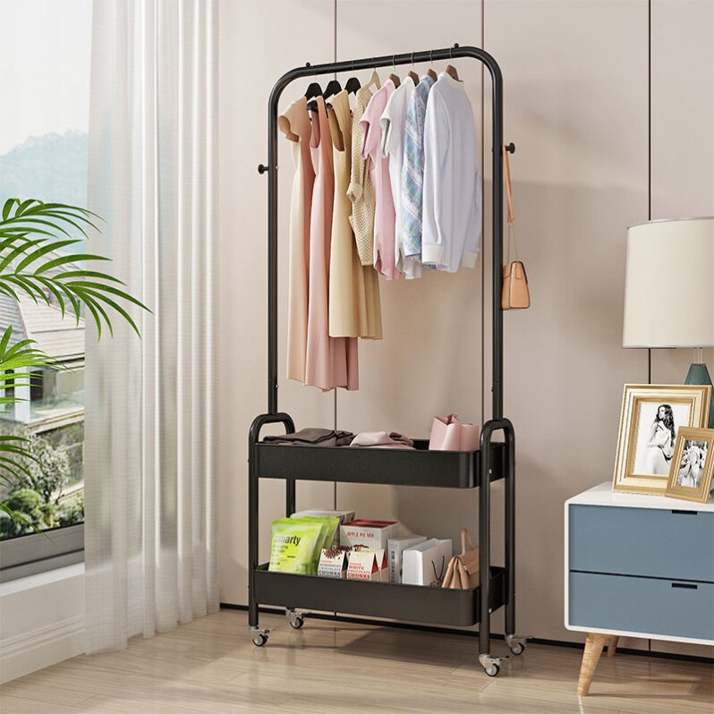 Movable clothes rack clothing rack multi-functional dormitory trolley bracket landing small narrow bedroom live room hanger