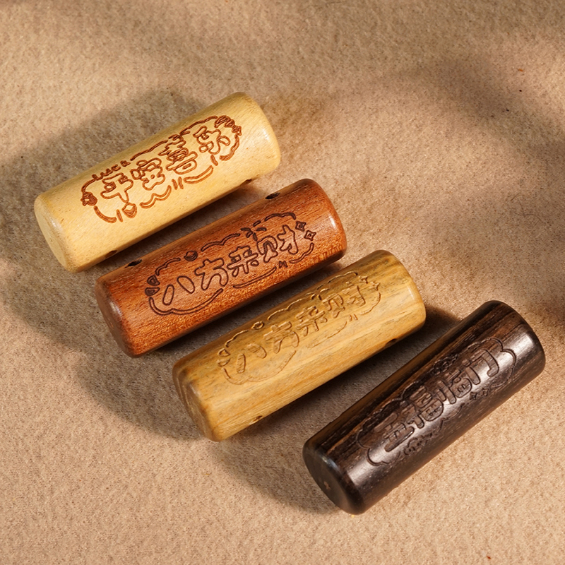 Sandalwood Carved Double-Hole Two-Piece Accessory, Wooden Craft Small Ornament, Vintage Wooden Pendant, Handmade DIY Decoration