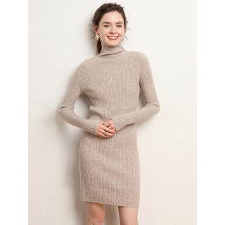 Turtleneck 100% pure wool sweater for women in autumn and winter thickened knitted mid-length bottoming hip-slimming cashmere sweater skirt