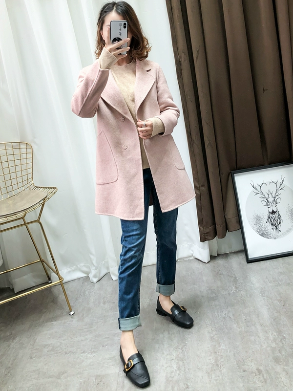 Phúc lợi chống mùa Han Fan tính khí lỏng lẻo phần dài hai mặt áo khoác retro phù hợp với cổ áo len 20476 - Accentuated eo áo