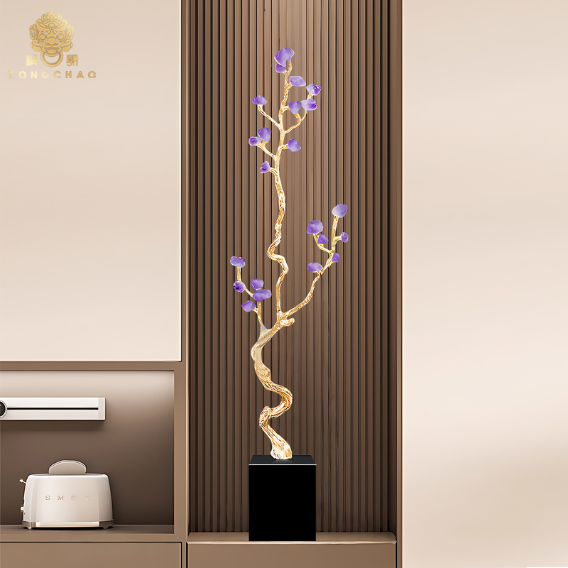 Amethyst Money Tree Ornament for the Entrance, Living Room Tv Cabinet, Light Luxury, Tall and Slender, Wealth-Attracting Decoration for Housewarming
