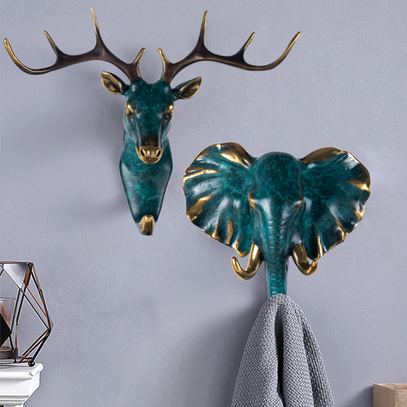New Chinese entry door Xuanguan pure copper deer corner decoration hook Living room Entry wall Wall Pendant Key Hook