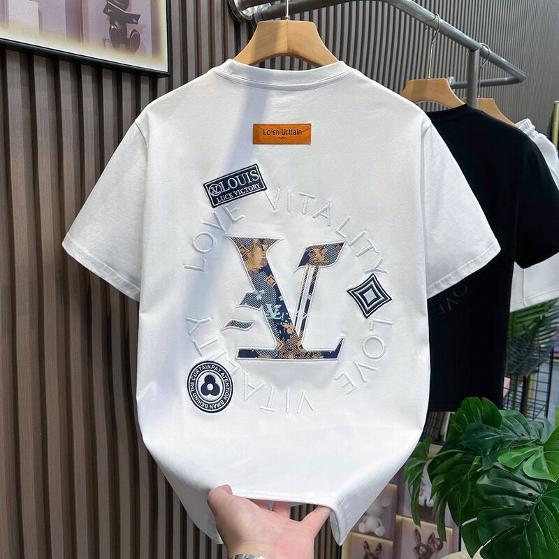 Trendy Summer New Fashion Brand Light Luxury Embroidered Stylish Half-Sleeve Versatile Letter Casual Top Round Neck Short-Sleeve T-Shirt