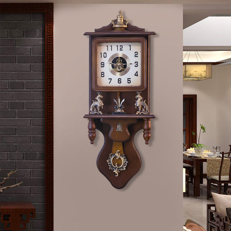 Living room Chinese hung clock Home retro clocks and watches Classical wood Antiquity Clock Semi-mechanical luxury Decorative Quartz Clocks