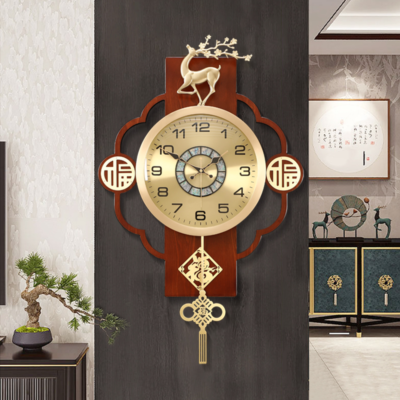 New Chinese timepiece hanging clock Living room Home 2023 new brass upscale atmosphere mute hanging wall clock quartz clock-Taobao