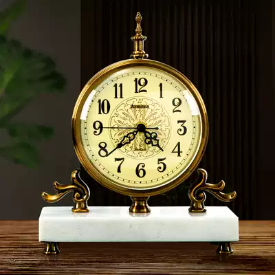 American retro silent clock home desktop decoration metal clock living room creative marble ornaments quartz clock