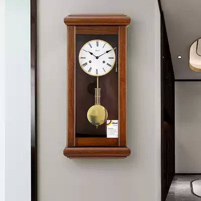 New Chinese style retro mechanical clock music timekeeping wall clock Household atmospheric solid wood German mechanical clock Villa wall clock