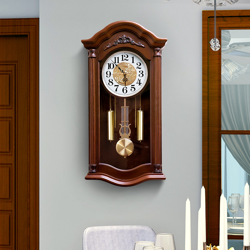 New Chinese classical chime solid wood wall clock Japan Seiko old-fashioned Chinese style living room atmospheric clock hanging wall clock