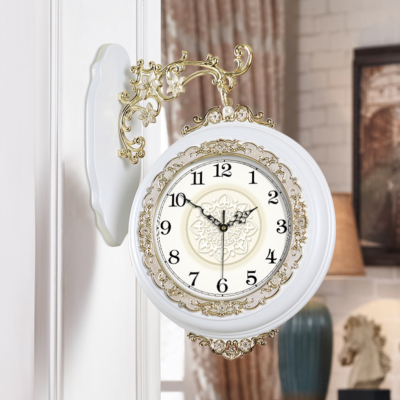 Ashida simple European-style double-sided wall clock living room creative two-sided decorative solid wood modern wall clock mute clock