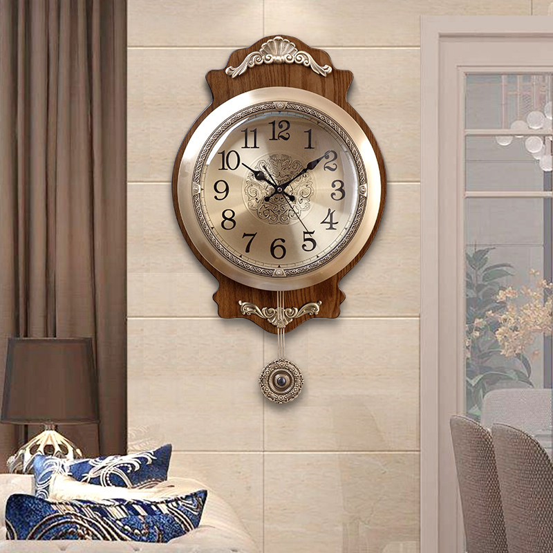 Brass retro European wall clock Simple American pastoral living room decoration Swing hanging watch household quartz Li Sheng movement