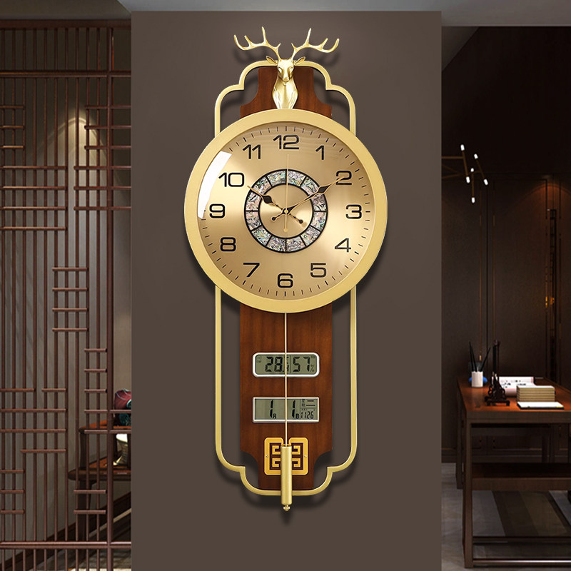 New Chinese solid wood hanging clock Living room Home Wanyear calendar Decorative Clocks Modern Creative Clock Light Extravagant and silent hanging clocks-Taobao