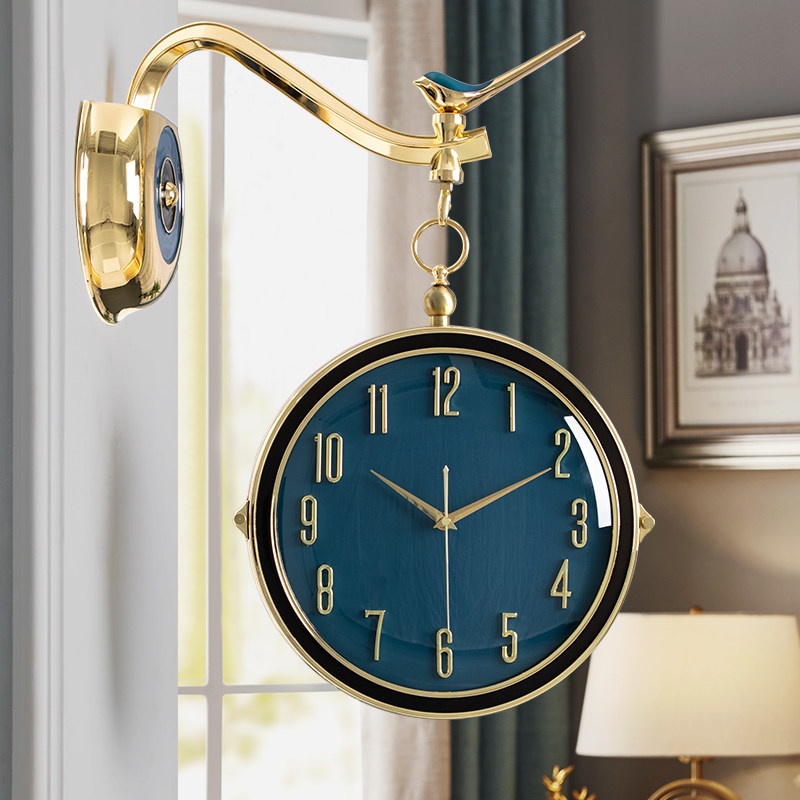 Light luxury double-sided silent wall clock Home wall decoration gilded hanging watch living room simple two-sided clock modern quartz clock
