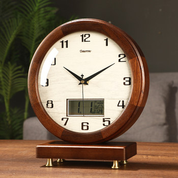 Perpetual Calendar Desk Clock, Light Luxury Solid Wood Clock, Pendulum Clock, Tabletop Clock, Living Room Clock, Desktop Ornament, Sitting Clock, Decorative Clock