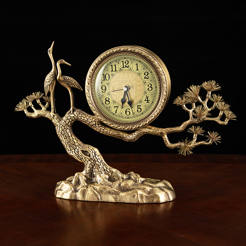 New Chinese brass mute wall clock Home vintage decorative ornament clock creative antique craft sitting clock quartz clock