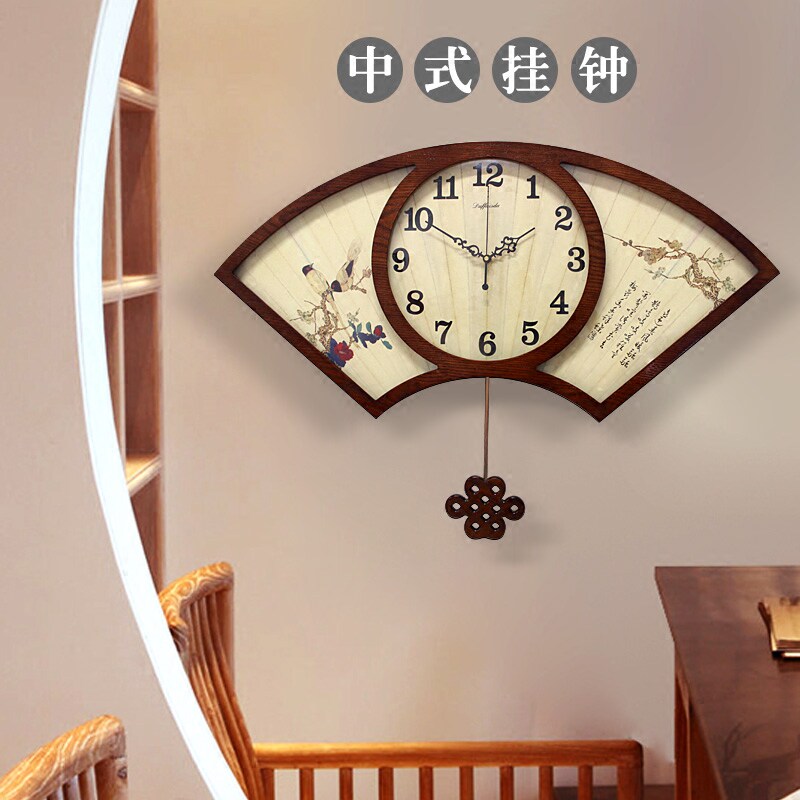 Retro wood-watch Chinese style hanging clock Living room Creative China Wind quietly Arts Decorative Clock Modern Quartz Clock