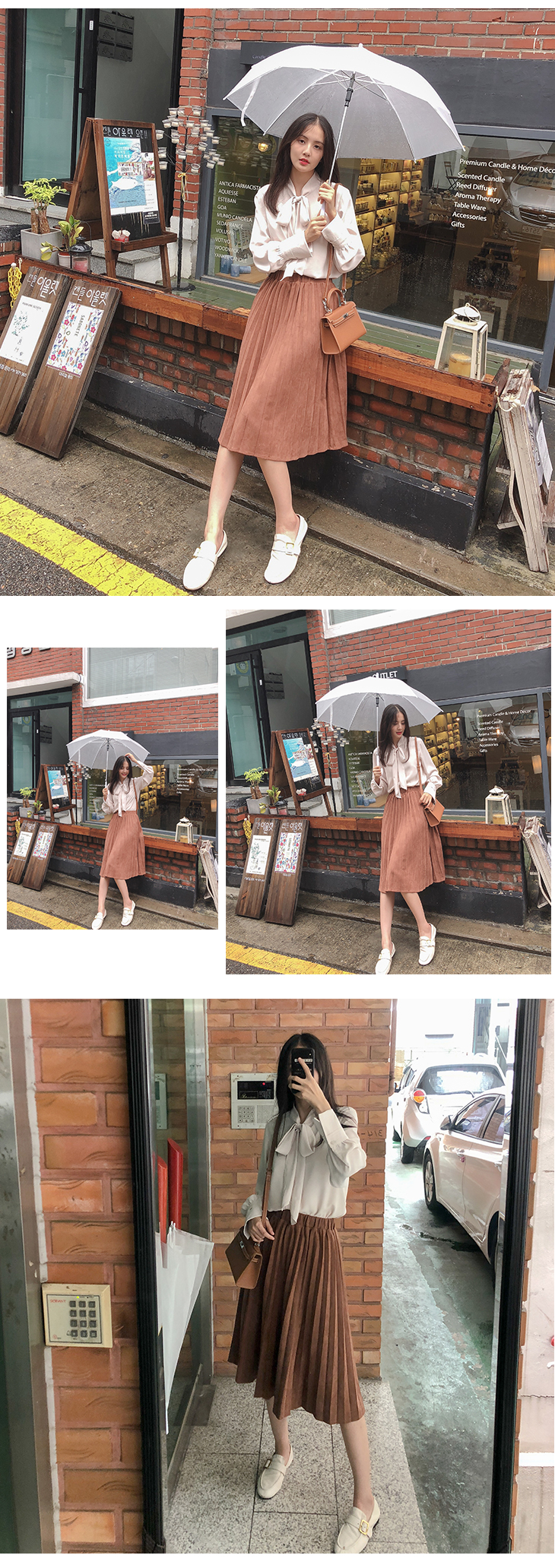 Thị trấn 姗姗 thời gian đánh giá cao mùa thu và mùa đông bi chuẩn bị hoang dã màu caramel da lộn xếp li một từ váy # chân váy dài xòe