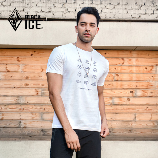 ເສື້ອຍືດ Black Ice Clearance T-shirt Round Neck Men's and Women's Summer Outdoor Sports and Leisure Clothes Versatile Clothes