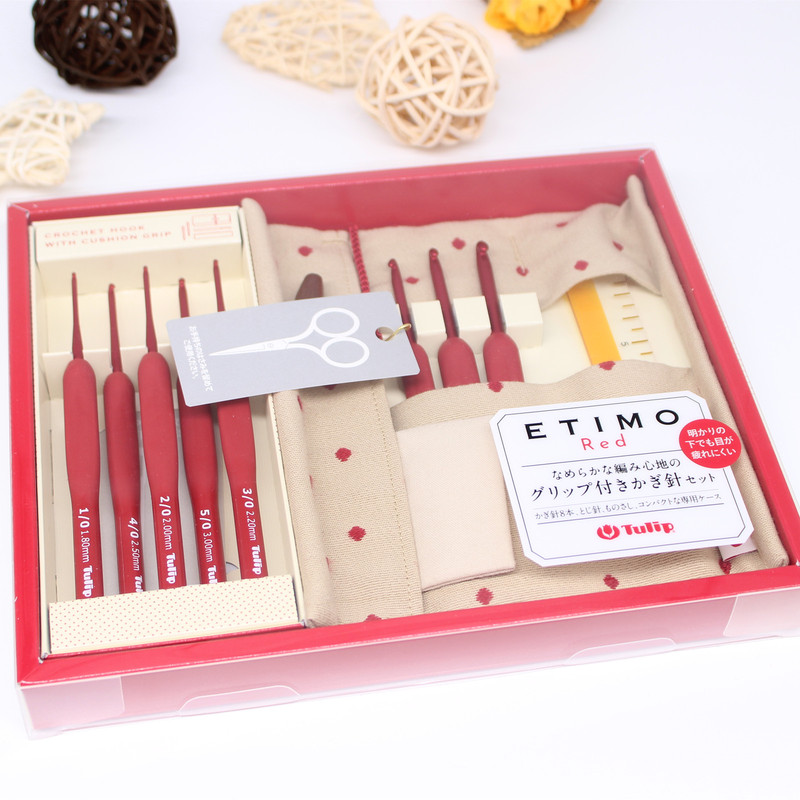 Authentic Japanese Hiroshima Tulip Etimo Red Jade Coral Red Crochet Set Ted-001