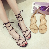 Rope sandals female Roman shoes female students Korean version of Harajuku style sandals female summer new flat net red strap