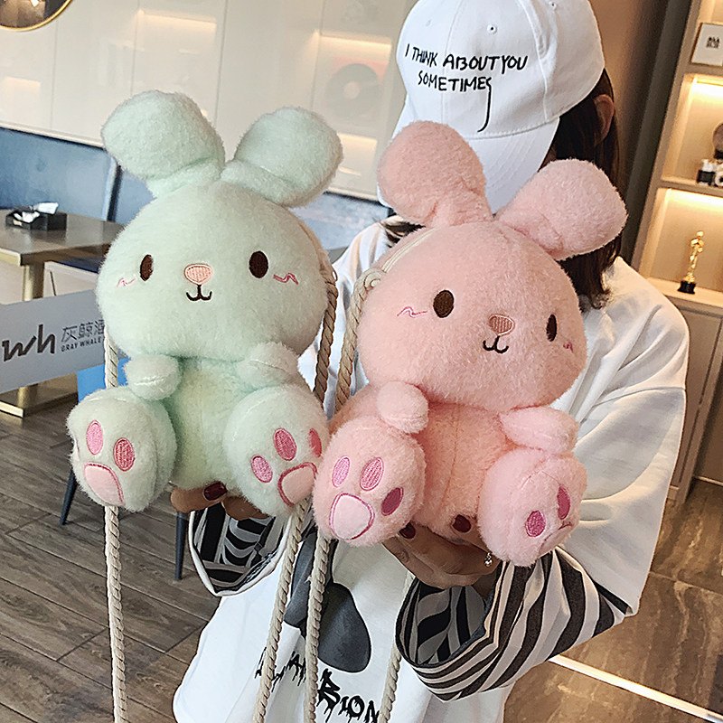 Cute Cute Rabbit stuffed bunny bag Girl 2021 new wave Korean version 100 Lapped Foreign Girl single shoulder inclined satchel wool bag