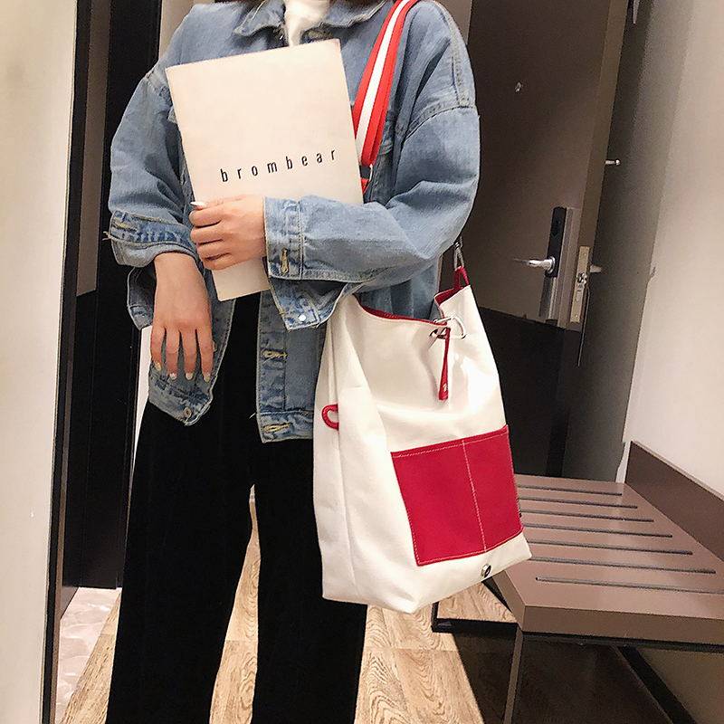 Student Big Bag Fashion Women Pack New Tide 2021 Korea 100 Hitch Strike Color Single Shoulder Diagonal Satchel Day Tie Bag
