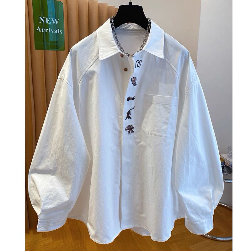 Plus Size 150kg High-End White Shirt for Women, Spring Season, Pure Cotton, Embroidered, Loose Fit, Oversized, Casual Style Top