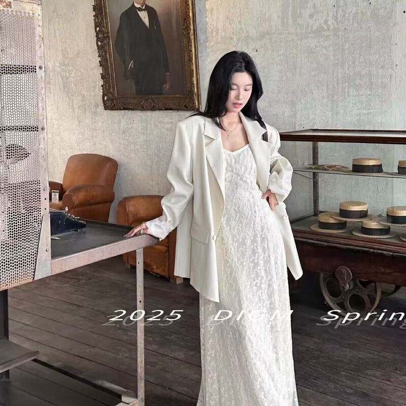 Plus Size 150kg French-Style Fashionable Lace Crochet Waist-Slimming Camisole Dress with Blazer Plus Size 150kg French-Style Fashionable Lace Crochet Waist-Slimming Camisole Dress with Blazer