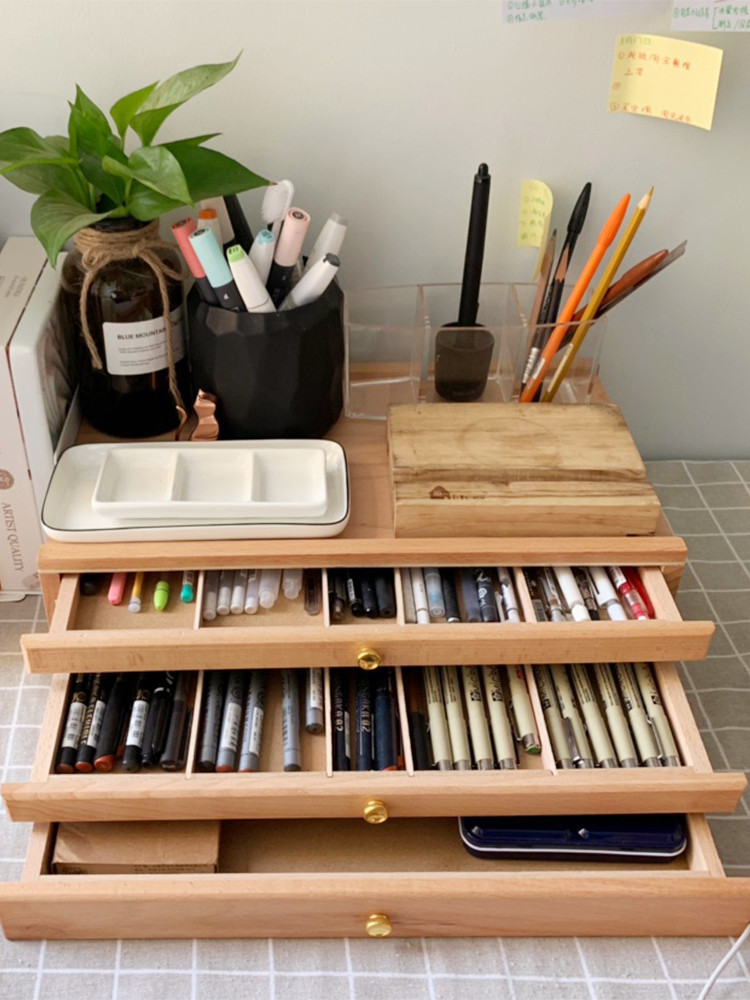 Easel desktop desktop sketch children's three-layer storage box Large capacity multi-function beech drawer Easel color pencil oil painting box Portable sketching board Easel portable hand-painted 8K oil painting frame