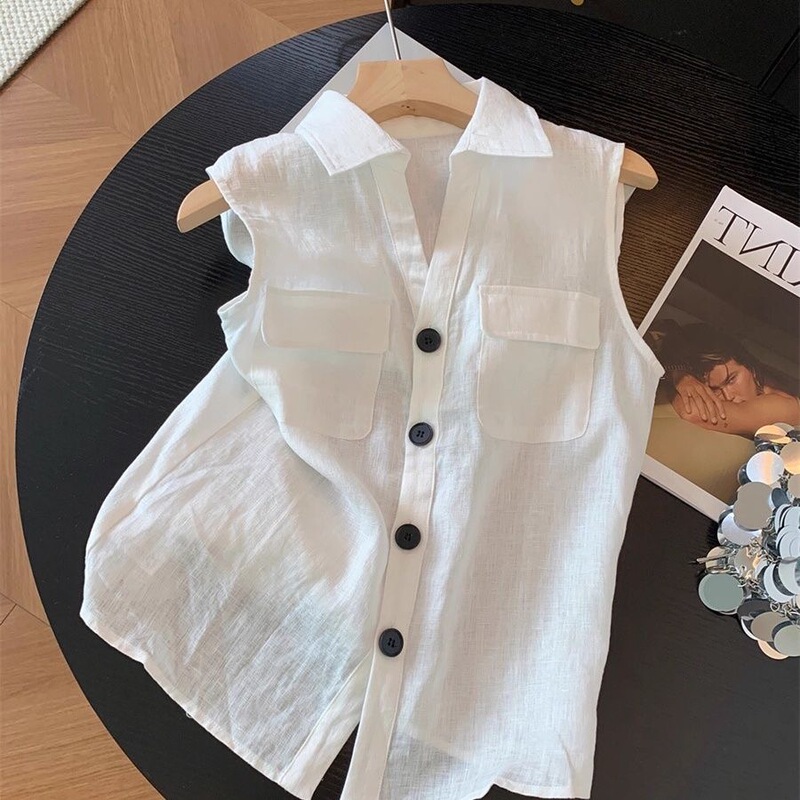 Old Money Style White Sleeveless Shirt Vest for Women, Summer Lightweight, High-End, Fashionable, Casual, Stylish, Versatile Top